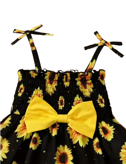 The Jimena - Toddler Girls Sunflower Printed Bow Dress Loose Spring Summer Clothing