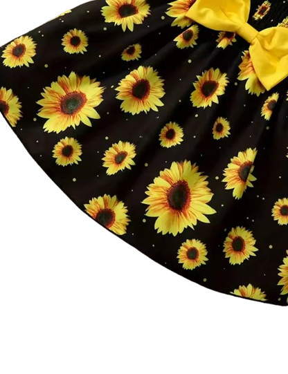 The Jimena - Toddler Girls Sunflower Printed Bow Dress Loose Spring Summer Clothing