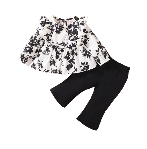 The Reina - Infant Baby Girl Floral Long Sleeve Top and Flared Pants Outfit 2PCS