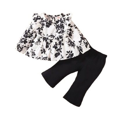The Reina - Infant Baby Girl Floral Long Sleeve Top and Flared Pants Outfit 2PCS