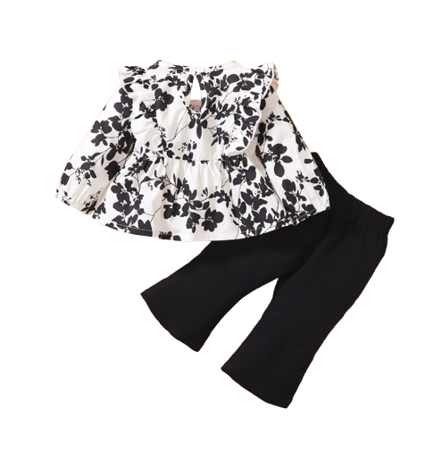 The Reina - Infant Baby Girl Floral Long Sleeve Top and Flared Pants Outfit 2PCS