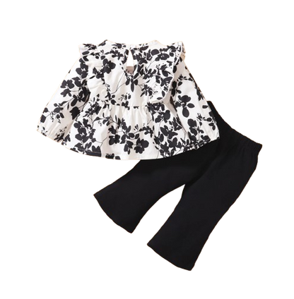 The Reina - Infant Baby Girl Floral Long Sleeve Top and Flared Pants Outfit 2PCS