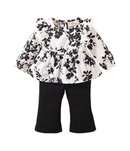 The Reina - Infant Baby Girl Floral Long Sleeve Top and Flared Pants Outfit 2PCS