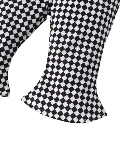The Noemi - Baby Girl Plaid Suspender Outfit Large Bow Bell Bottoms Headband Set