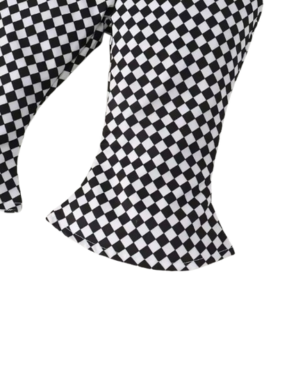 The Noemi - Baby Girl Plaid Suspender Outfit Large Bow Bell Bottoms Headband Set