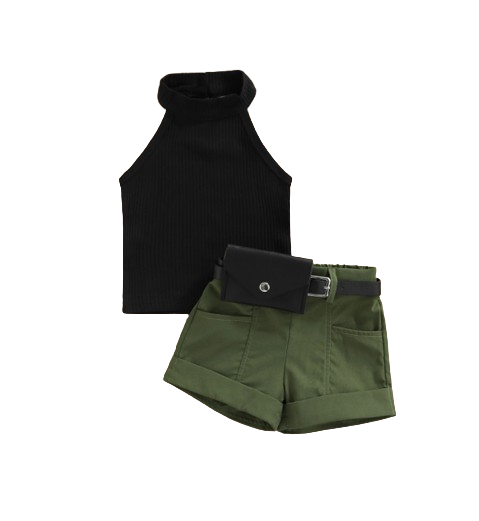 The Lylah - Toddler Baby Girl 3PCS Halter Top Shorts and Waist Bag Summer Outfit