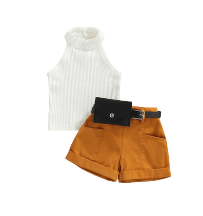 The Lylah - Toddler Baby Girl 3PCS Halter Top Shorts and Waist Bag Summer Outfit