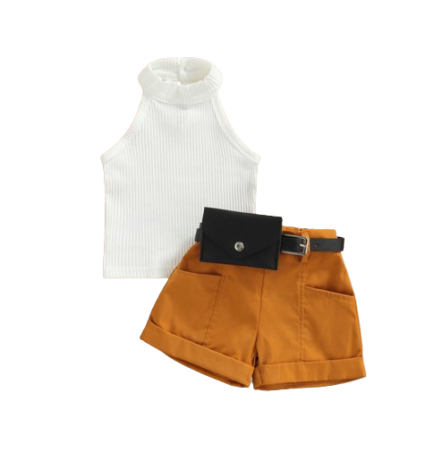 The Lylah - Toddler Baby Girl 3PCS Halter Top Shorts and Waist Bag Summer Outfit