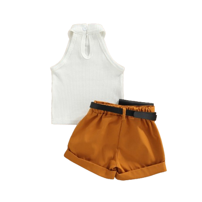 The Lylah - Toddler Baby Girl 3PCS Halter Top Shorts and Waist Bag Summer Outfit