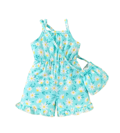 The Alia - Toddler Baby Girl Floral Print Suspender Jumpsuit and Bag Summer Wear