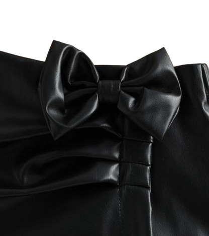 The Chaya - Girls Heart Print Top & Black Pants Set Bow Detail Summer Outfit 2PCS