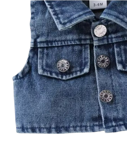 The Mara - Kids Denim Vest & Leopard Print Jumpsuit Shorts Set Fashion Outfit 2PCS