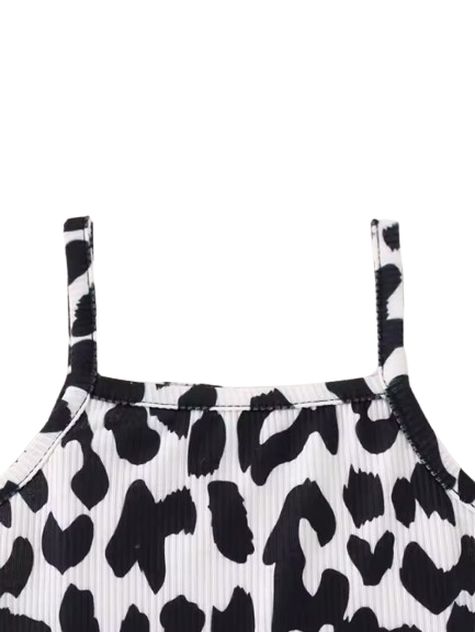The Mara - Kids Denim Vest & Leopard Print Jumpsuit Shorts Set Fashion Outfit 2PCS