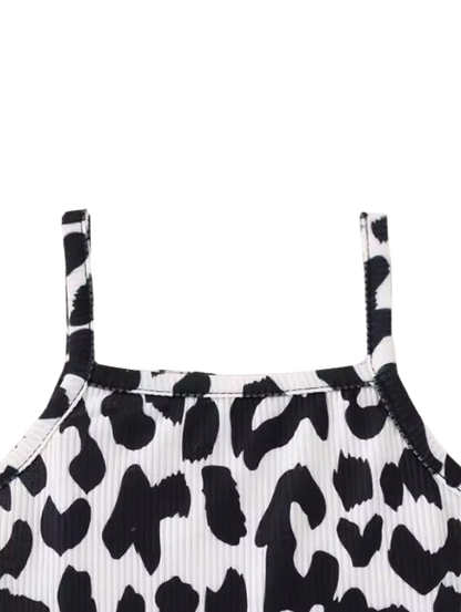 The Mara - Kids Denim Vest & Leopard Print Jumpsuit Shorts Set Fashion Outfit 2PCS