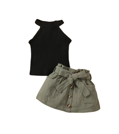 The Marigold - Toddler Baby Girl Ribbed Halter Top and Skirt Korean Style Set 2PCS