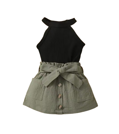The Marigold - Toddler Baby Girl Ribbed Halter Top and Skirt Korean Style Set 2PCS