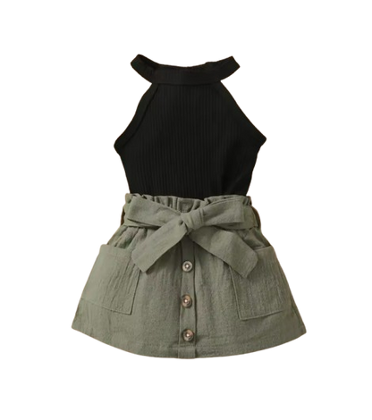 The Marigold - Toddler Baby Girl Ribbed Halter Top and Skirt Korean Style Set 2PCS