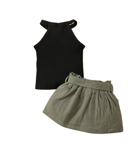The Marigold - Toddler Baby Girl Ribbed Halter Top and Skirt Korean Style Set 2PCS