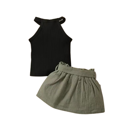 The Marigold - Toddler Baby Girl Ribbed Halter Top and Skirt Korean Style Set 2PCS