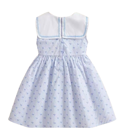 The Makenna - Girls Striped Heart Print Dress Cotton White Collar Summer Outfit 2-6Y