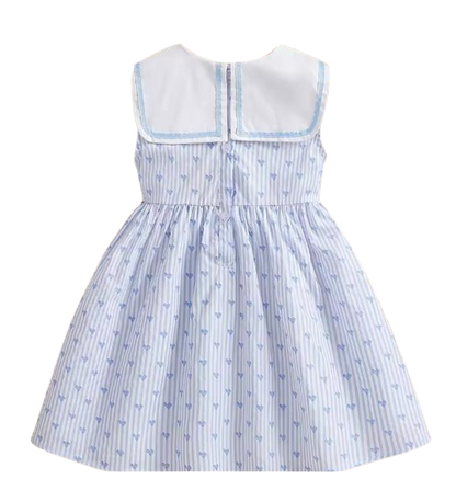 The Makenna - Girls Striped Heart Print Dress Cotton White Collar Summer Outfit 2-6Y
