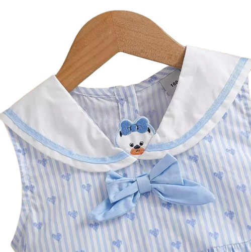 The Makenna - Girls Striped Heart Print Dress Cotton White Collar Summer Outfit 2-6Y
