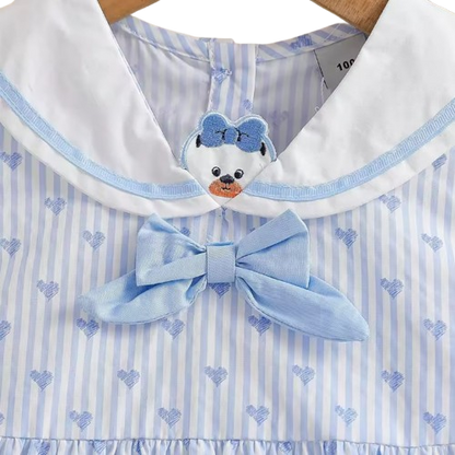 The Makenna - Girls Striped Heart Print Dress Cotton White Collar Summer Outfit 2-6Y