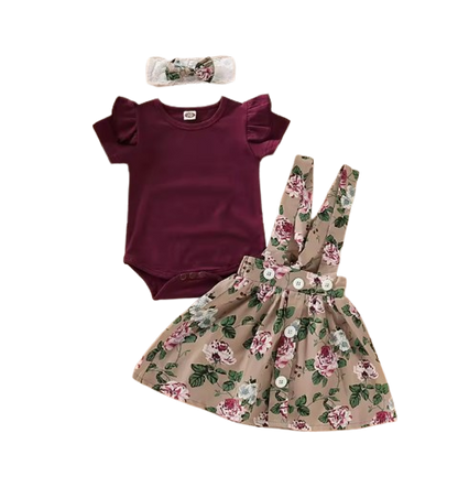 The Avianna - Baby Girl Christmas Outfit 3PCS Romper Suspender Skirt Headband Set
