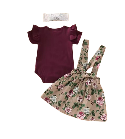 The Avianna - Baby Girl Christmas Outfit 3PCS Romper Suspender Skirt Headband Set