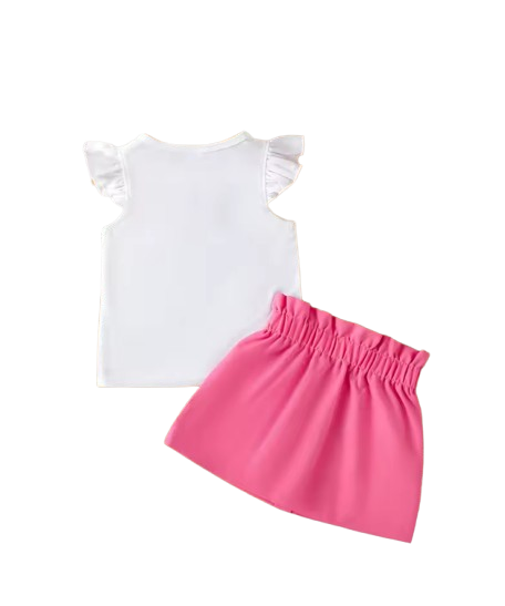 The Halle - Baby Girl 2PCS 3D Flower Ruffle Sleeve Top Pink Skirt Summer Outfit