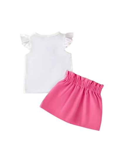 The Halle - Baby Girl 2PCS 3D Flower Ruffle Sleeve Top Pink Skirt Summer Outfit