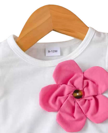 The Halle - Baby Girl 2PCS 3D Flower Ruffle Sleeve Top Pink Skirt Summer Outfit