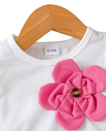 The Halle - Baby Girl 2PCS 3D Flower Ruffle Sleeve Top Pink Skirt Summer Outfit