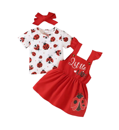 The Mina - Baby Girl 3PCS Ladybug Outfit T-Shirt Suspender Skirt Headband Set