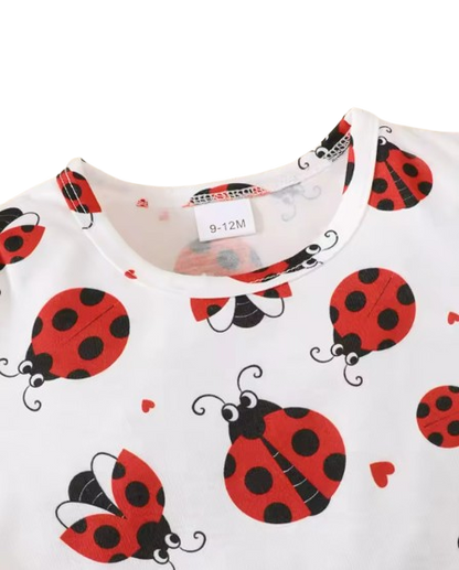 The Mina - Baby Girl 3PCS Ladybug Outfit T-Shirt Suspender Skirt Headband Set