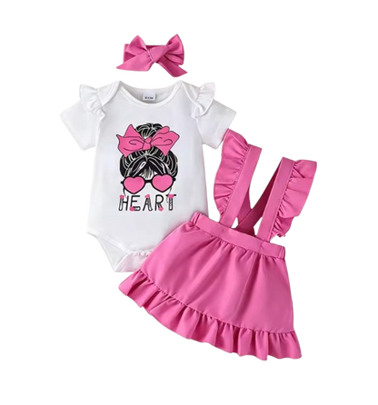 The Tiana - Newborn Baby Girl Heart Print Outfit Dress and Headband Set 3PCS
