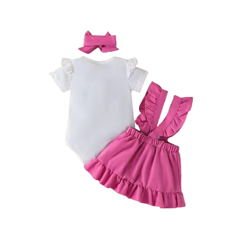The Tiana - Newborn Baby Girl Heart Print Outfit Dress and Headband Set 3PCS