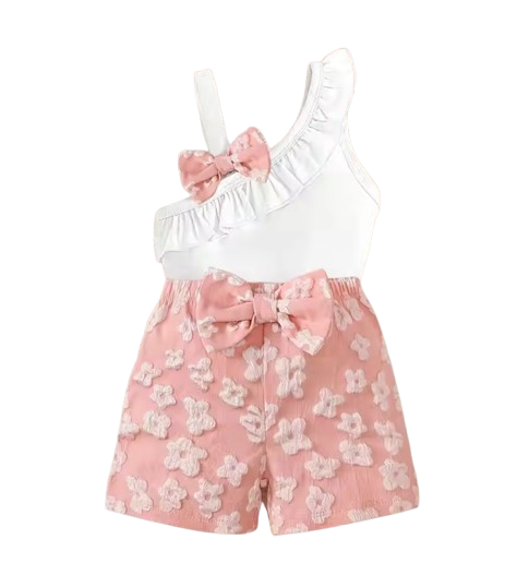 The Seraphina - Toddler Girls Bow Sleeveless Top and Floral Shorts Summer Outfit