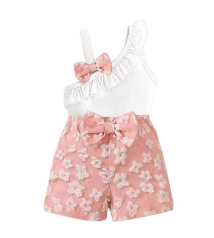 The Seraphina - Toddler Girls Bow Sleeveless Top and Floral Shorts Summer Outfit
