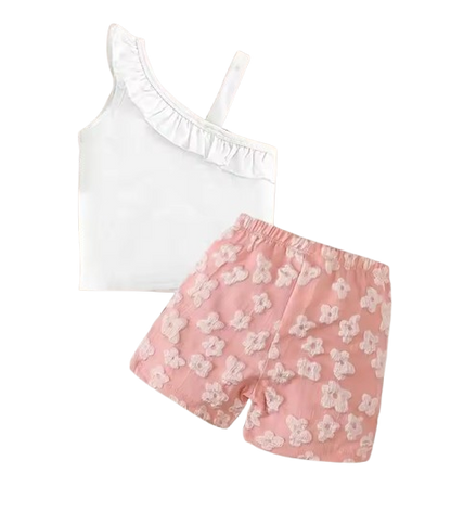 The Seraphina - Toddler Girls Bow Sleeveless Top and Floral Shorts Summer Outfit