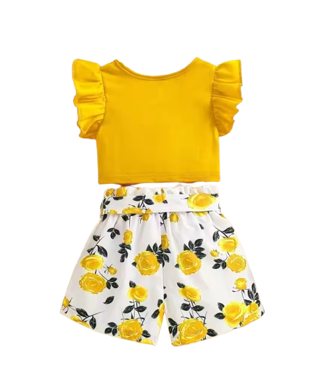 The Marina - Girls Ruffle Sleeveless Bow Top & Printed Shorts Set Summer Outfit