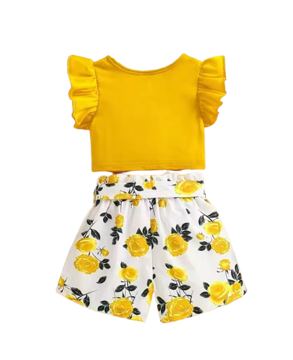 The Marina - Girls Ruffle Sleeveless Bow Top & Printed Shorts Set Summer Outfit