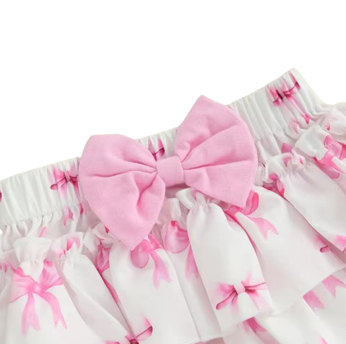 The Aliana - Baby Girl 3PCS Bow Embroidered Romper Shorts & Headband Outfit Set