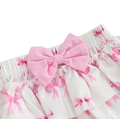 The Aliana - Baby Girl 3PCS Bow Embroidered Romper Shorts & Headband Outfit Set