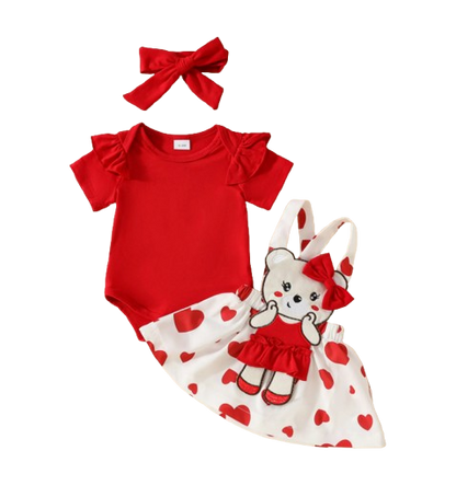 The Alejandra - Baby Girl Cartoon Bear Heart Dress with Red Bodysuit Summer Outfit