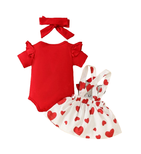 The Alejandra - Baby Girl Cartoon Bear Heart Dress with Red Bodysuit Summer Outfit