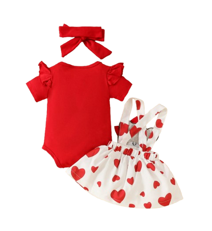 The Alejandra - Baby Girl Cartoon Bear Heart Dress with Red Bodysuit Summer Outfit