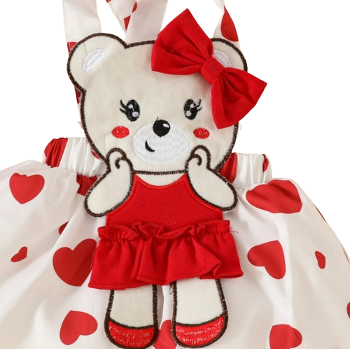 The Alejandra - Baby Girl Cartoon Bear Heart Dress with Red Bodysuit Summer Outfit