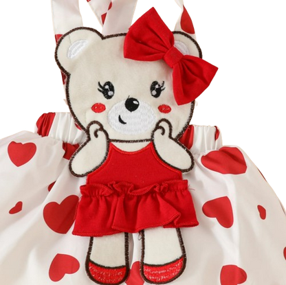 The Alejandra - Baby Girl Cartoon Bear Heart Dress with Red Bodysuit Summer Outfit