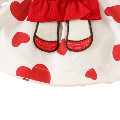 The Alejandra - Baby Girl Cartoon Bear Heart Dress with Red Bodysuit Summer Outfit